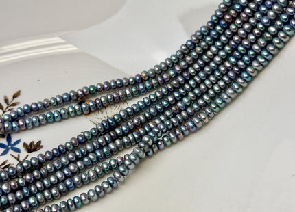 2x4 mm AAA Large Hole Half Strand Peacock Round Button/Rondelle Freshwater Pearls 1.5mm Hole Size 65 Beads #P3629