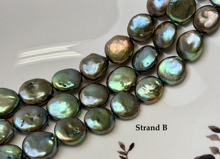 14-15x18 mm AA Olive Green Color Flat Coin Freshwater Pearl Beads Genuine High Luster Round Coin Pearls 23-24 Beads #P3627