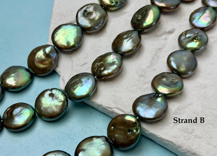 14-15x18 mm AA Olive Green Color Flat Coin Freshwater Pearl Beads Genuine High Luster Round Coin Pearls 23-24 Beads #P3627