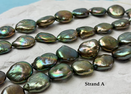 14-15x18 mm AA Olive Green Color Flat Coin Freshwater Pearl Beads Genuine High Luster Round Coin Pearls 23-24 Beads #P3627