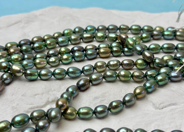 5-5.5x6-7 mm AA Olive Green Rice/Oval Freshwater Pearl Beads Genuine High Luster Small Rice Pearl #P3646