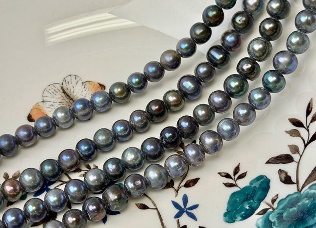 8-9 mm Half Strand Large Hole Peacock Color Potato Freshwater Pearl Beads Hole Size 2.2 mm Pearl Beads #P3631