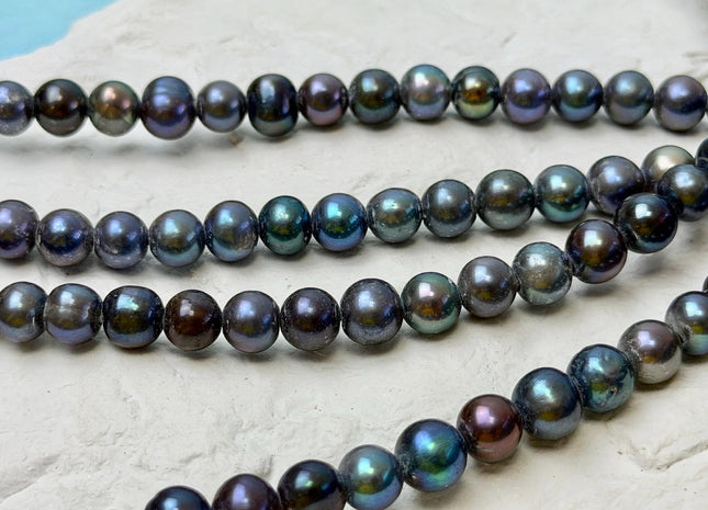 8-9 mm Half Strand Large Hole Peacock Color Potato Freshwater Pearl Beads Hole Size 2.2 mm Pearl Beads #P3631