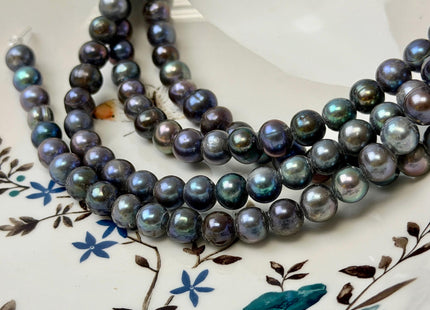8-9 mm Half Strand Large Hole Peacock Color Potato Freshwater Pearl Beads Hole Size 2.2 mm Pearl Beads #P3631