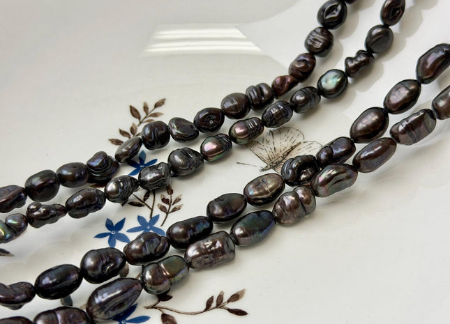 8x9-13 mm Brown Peacock Color Freshwater Pearl Keshi Rice Nugget Pearl Beads #P3634
