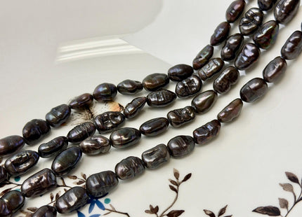 8x9-13 mm Brown Peacock Color Freshwater Pearl Keshi Rice Nugget Pearl Beads #P3634
