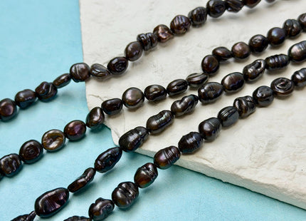 8x9-13 mm Brown Peacock Color Freshwater Pearl Keshi Rice Nugget Pearl Beads #P3634