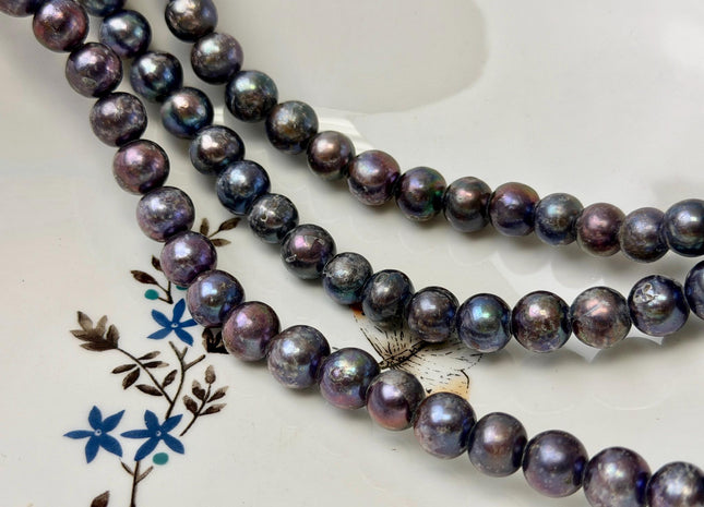 8-9mm Large Hole Dark Peacock Color Potato Shape Freshwater Pearl Beads Large 2mm Hole B grade #867