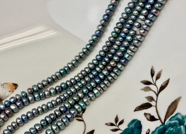 4-5 mm AAA Peacock Color Button Pearl Genuine High Luster Freshwater Pearl Beads 15 Inches #P3699