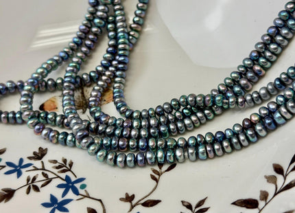 4-5 mm AAA Peacock Color Button Pearl Genuine High Luster Freshwater Pearl Beads 15 Inches #P3699