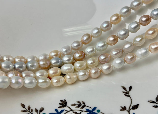 7-8x9-11 mm AA Natural White and Peach Pink Rice Freshwater Pearl High Luster Freshwater Pearl Beads #P3639