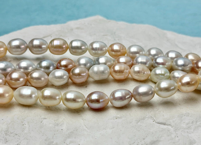 7-8x9-11 mm AA Natural White and Peach Pink Rice Freshwater Pearl High Luster Freshwater Pearl Beads #P3639