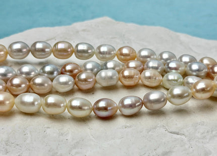 7-8x9-11 mm AA Natural White and Peach Pink Rice Freshwater Pearl High Luster Freshwater Pearl Beads #P3639