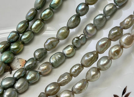 8.5-9x10-12mm AA Large Hole Sage Green Color Rice Nugget Shape Pearls 2.1mm Hole Freshwater Pearl Beads #790