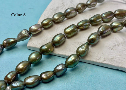 8.5-9x10-12mm AA Large Hole Sage Green Color Rice Nugget Shape Pearls 2.1mm Hole Freshwater Pearl Beads #790