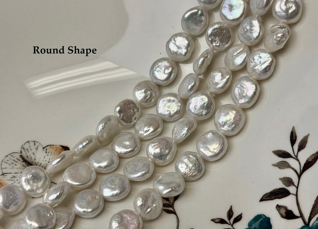 10-11mm AA Half Strand Natural White Round or Teardrop/Oval Coin Freshwater Pearls 1.2mm 1.5mm 2.1mm Large Hole High Luster Beads #P3640
