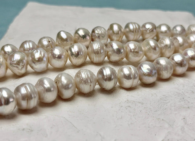 9-11 mm Natural White Ringed Baroque Freshwater Pearls High Luster Pearl Beads #P3641