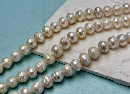 9-11 mm Natural White Ringed Baroque Freshwater Pearls High Luster Pearl Beads #P3641