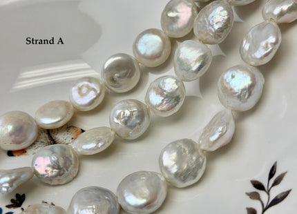 16-18mm AA Half Strand Natural White Thick Round Coin Freshwater Pearls 2.1mm Large Hole High Luster Beads #P3642