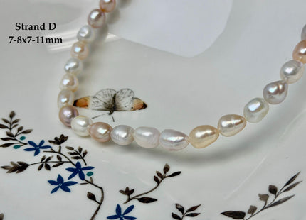 7-9x7-13 mm AA Natural White and Peach Pink Rice Freshwater Pearl High Luster Freshwater Pearl Beads #P3653