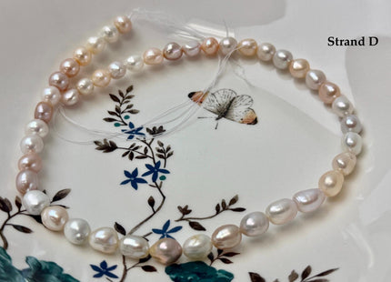 7-9x7-13 mm AA Natural White and Peach Pink Rice Freshwater Pearl High Luster Freshwater Pearl Beads #P3653