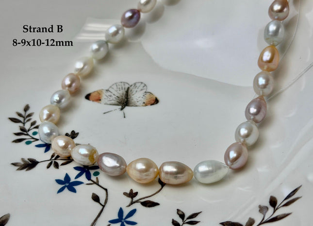 7-9x7-13 mm AA Natural White and Peach Pink Rice Freshwater Pearl High Luster Freshwater Pearl Beads #P3653