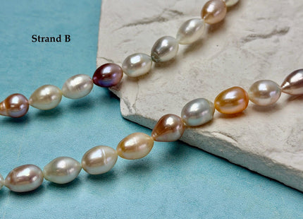 7-9x7-13 mm AA Natural White and Peach Pink Rice Freshwater Pearl High Luster Freshwater Pearl Beads #P3653