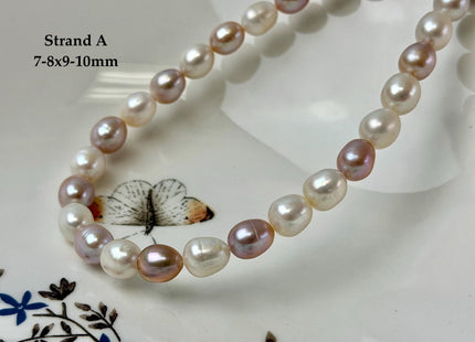 7-9x7-13 mm AA Natural White and Peach Pink Rice Freshwater Pearl High Luster Freshwater Pearl Beads #P3653