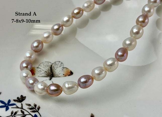 7-9x7-13 mm AA Natural White and Peach Pink Rice Freshwater Pearl High Luster Freshwater Pearl Beads #P3653