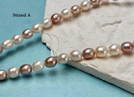 7-9x7-13 mm AA Natural White and Peach Pink Rice Freshwater Pearl High Luster Freshwater Pearl Beads #P3653