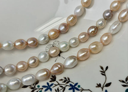 9-11x10-15 mm AAA Natural Mauve Peach Pink and White Rice Pearls High Luster Freshwater Pearl Beads #P3654