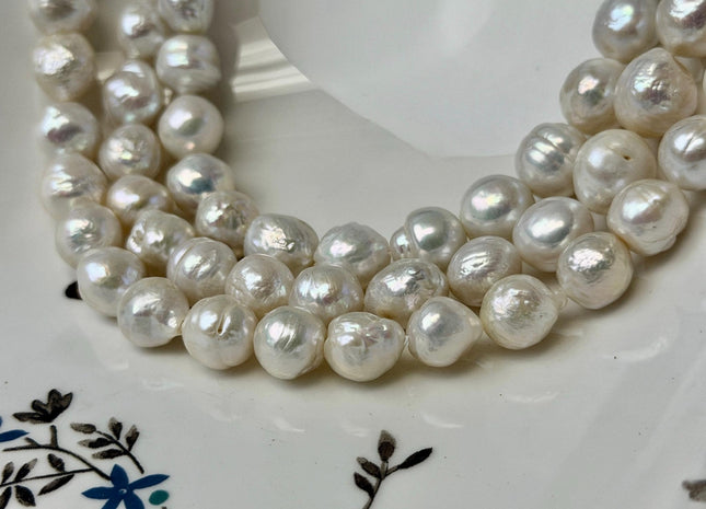 9-10 mm Natural White Irregular Baroque Freshwater Pearl Beads #523