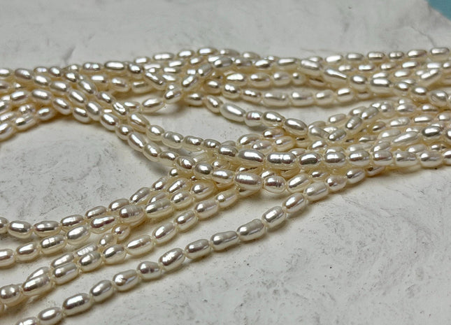 3x4-6mm Natural White Color Rice Shape Freshwater Pearls Genuine Tiny Freshwater Pearl Beads Bridal Pearls #1371