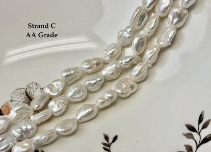 8-10x10-14 mm AAA Half Strand High Luster Natural White Keshi Nugget Large Hole Size 1.5mm Freshwater Pearl Beads #P3712