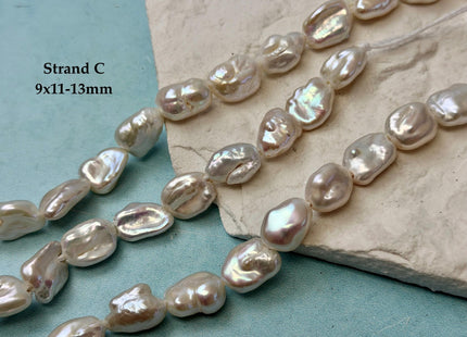 8-10x10-14 mm AAA Half Strand High Luster Natural White Keshi Nugget Large Hole Size 1.5mm Freshwater Pearl Beads #P3712