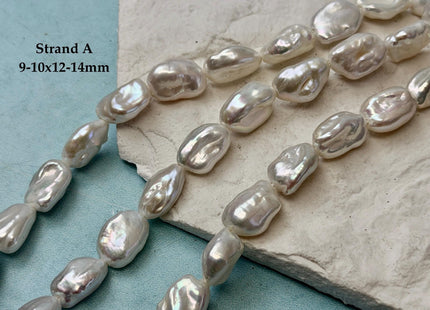 8-10x10-14 mm AAA Half Strand High Luster Natural White Keshi Nugget Large Hole Size 1.5mm Freshwater Pearl Beads #P3712