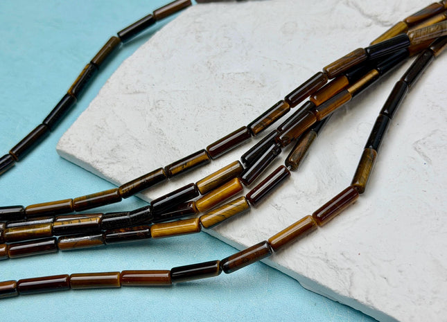 4x13-14 mm Tube Shape Natural Tiger Eye Gemstone Loose Beads 15.5 Inches Strand #4887