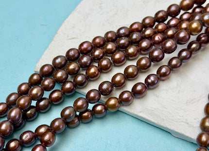 7-7.5x8 mm AA Half Strand Copper Brown Rice Freshwater Pearl Beads Large Hole Size 2.1mm 25 Beads #P3661