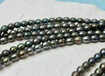 6x7 mm AA Half Strand Dark Olive Green Rice Freshwater Pearl Beads Large Hole Size 2.1mm 27 Beads #P3662