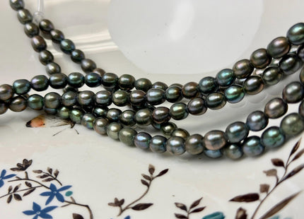 6x7 mm AA Half Strand Dark Olive Green Rice Freshwater Pearl Beads Large Hole Size 2.1mm 27 Beads #P3662