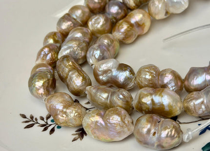 14-16x22-27 mm AA Half Strand Baroque Peanut Pearls Natural Seaweed Pink Color Double Large Hole Pearl Beads #P2215