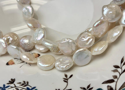 15-18 mm AA Half Strand Natural White Round Coin Freshwater Pearls 2.1mm Large Hole High Luster Beads #P3665