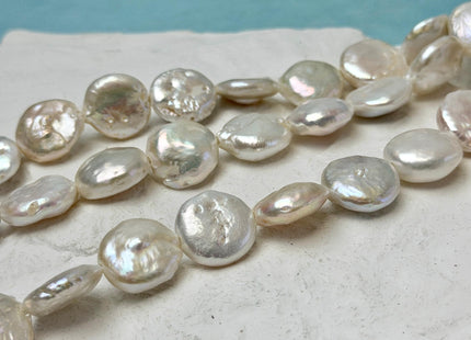 15-18 mm AA Half Strand Natural White Round Coin Freshwater Pearls 2.1mm Large Hole High Luster Beads #P3665