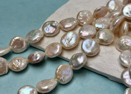 15-18 mm AA Half Strand Natural White Round Coin Freshwater Pearls 2.1mm Large Hole High Luster Beads #P3665
