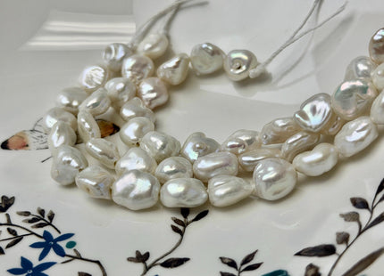 9-10x10-12 mm AAA Half Strand High Luster Natural White Keshi Nugget Large Hole Size 1.5mm Freshwater Pearl Beads #P3663