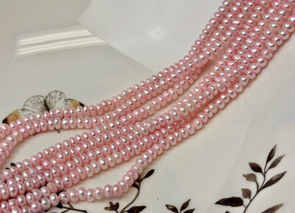 4-5 mm Baby Pink Round Button Pearl Genuine Freshwater Pearl Beads 15 Inches #P3667