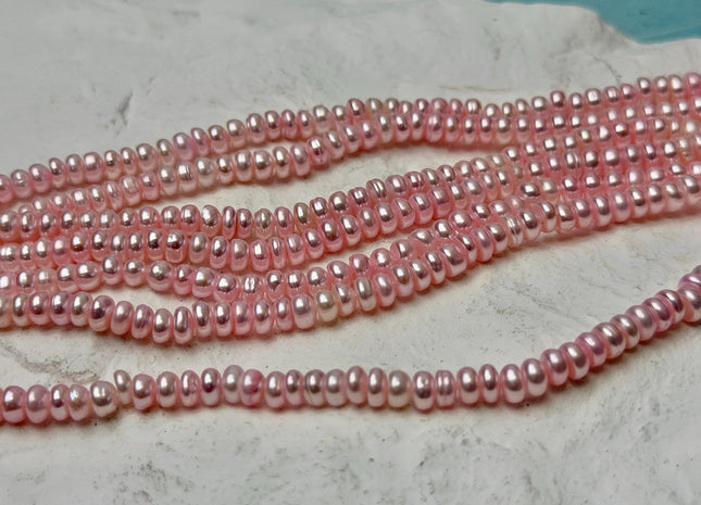 4-5 mm Baby Pink Round Button Pearl Genuine Freshwater Pearl Beads 15 Inches #P3667