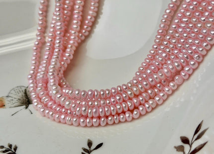 4-5 mm Baby Pink Round Button Pearl Genuine Freshwater Pearl Beads 15 Inches #P3667