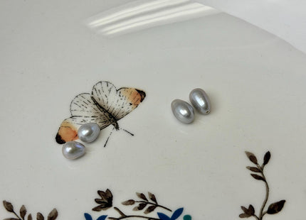 One Piece or Pair 5.5-6x8-10 mm Gray Half Drilled Rice/Oval Teardrop Pearl Silver Rice Pearls For Earrings Or Pendant #P3596