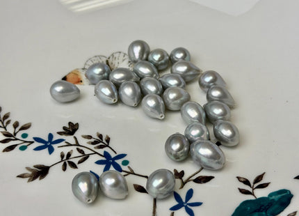 One Piece or Pair 7.5-8x9-11 mm Gray Half Drilled Rice/Oval Teardrop Pearl Silver Rice Pearls For Earrings Or Pendant #P3668